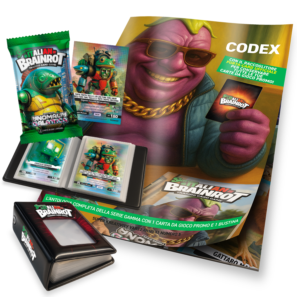 Skifidol Italian Brainrot TCG, CODEX GAMMA con 1 carta inedita, 1 Bustina e il Raccoglitore Porta-Card ufficiale